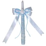 Candela celeste con doble lazo y ángel