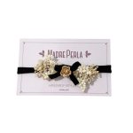 Vincha para bebé Velvet  flor dorado lazo negro