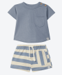 Conjunto short rayas y camisa índigo - 6 meses, Aleste