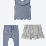 Set de tres piezas índigo (camisa, short y leggins)