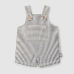 Overall corto de tela a rayas con bolsillo indigo