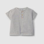 Camisa de tela a rayas con bolsillo indigo
