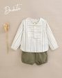 Conjunto de bebé con camisa de rayas y short verde bombacho - 6 meses, 7 Bancas
