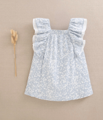 Vestido de niña azul de flores con volante en mangas - Imagen 2