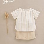 Conjunto  camisa de rayas con short mostaza