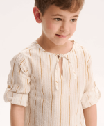 Camisa de niño de rayas mostaza con cuello redondo