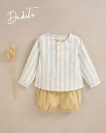 Conjunto de bebé con camisa de rayas y short mostaza bombacho - Imagen 2