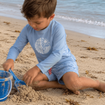 Camiseta de niño y pantaloneta de lycra azul  surf